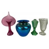 Four Assorted Art and Pressed Glass Vases