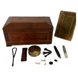 Inlaid Wooden Box and Victorian Accessories