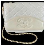 Vntg Chanel Style Ivory Lambskin Tassel Flap Bag