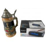 Two Items: German Beer Stein and Sony Radio