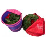 Assorted Wreaths, Storage Bags, and Hangers
