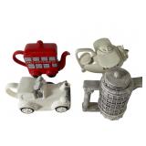 Four Novelty Transportation and Landmark Teapots