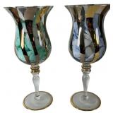 Pair of Venetian Style Gold and White Art Glass