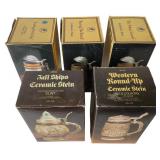Five Vintage Ceramic Lidded Cologne Steins