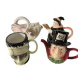 Group of Novelty Ceramic Teapots and Mug