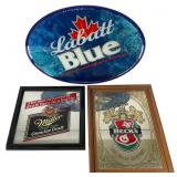 Three Vintage Beer Advertising Bar Mirrors
