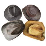 Four Leather and Straw Western Cowboy Hats