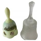 Two Fenton Hand Painted and Frosted Glass Bells