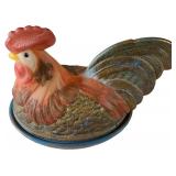 Fenton Hand Painted Rooster on Nest Dish
