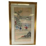 Framed Chinese Silk Painting of Children at Play
