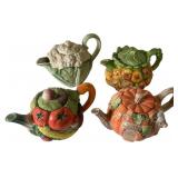 Four Decorative Ceramic Vegetable and Fruit Teapot