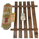 Vintage Novelty Wooden Bar Signs and Glass Rack