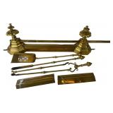 Neoclassical Brass Fireplace Fender, Andirons and