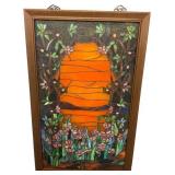 Framed Stained Glass Floral Window Panel