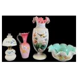 Four Pieces of Victorian Hand-Painted Art Glass