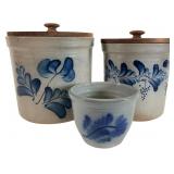 3 David Eldreth Signed Cobalt Stoneware Jars