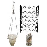 Wine Rack, Hanging Planter & Vase w/ Shells