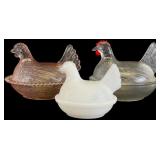 Three Glass Hen on Nest Covered Dishes