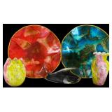 2 Resin Plates,2 End of Day Art Glass, Glass Whale