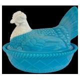 Westmoreland Blue Slag Glass Hen on Nest