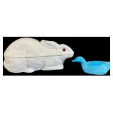 Atterbury Milk Glass Rabbit & Blue Duck Dish