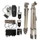 Vintage Tripods, Flashes, and Audio Equipment