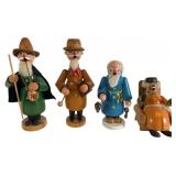 Four Erzgebirge Expertic Wooden Smoker Figures