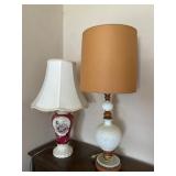 Two Vintage Hobnail Milk Glass and Floral Lamps