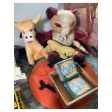 Group of Vintage Plush Toys and Crayola Tins