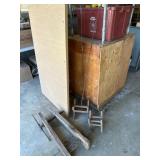 Lg. Primitive Hinged Wood Box and Vise Lot