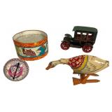 A Collection of 4 Vintage Tin Lithographed Toys