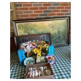 Assortment of Vintage Art, Trays, and Shell Art