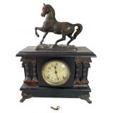 Sessions Clock Co. Black Mantel Clock with Horse
