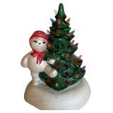 Vintage Lighted Ceramic Snowman Christmas Tree