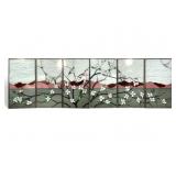 Six Stained Glass Floral Landscape Panels, LARGE