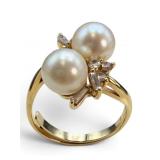 18K Cultured Pearl and Diamond Cocktail Ring
