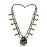 Sterling LR Turquoise Squash Blossom Necklace