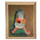 Sterling Strauser Miss Kitty Reading Oil on Board
