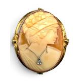 14K Diamond Cameo Habillï¿½ Pendant Brooch