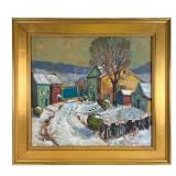 Fern Coppedge Winter Village Landscape Oil