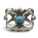 Silver and Turquoise Sandcast Cuff Bracelet