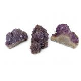 Three Amethyst Quartz Crystal Cluster Specimens