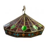 Large Stained Slag Glass Octagonal Pendant Lamp