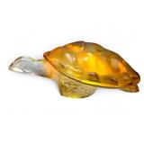 Lalique France Amber Crystal Turtle Figurine