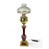 Antique Electrified Ruby Glass Oil Banquet Lamp
