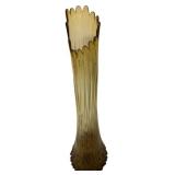 Amber Swung Ribbed Glass Pedestal Vase