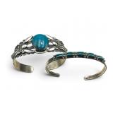 Two Turquoise Silver Cuff Bracelets