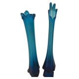 Two Blue Swung Glass Vases