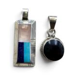 Two Sterling Inlay and Onyx Pendants