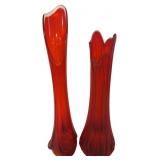 2 Mid-Century Ruby Red Swung Glass Vases